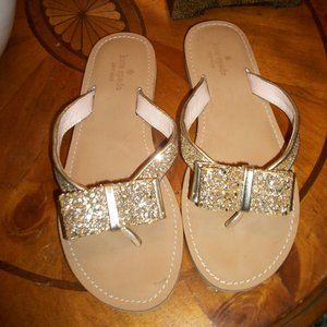 KATE SPADE GOLD GLITTER BOW SANDLES